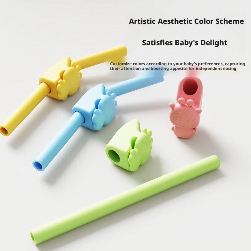 Silicone Soup Straw, Extended Detachable High Temperature Resistant Tableware Set for Kids to Have Porridge, Milk and Water