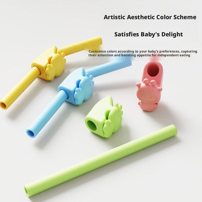 Silicone Soup Straw, Extended Detachable High Temperature Resistant Tableware Set for Kids to Have Porridge, Milk and Water