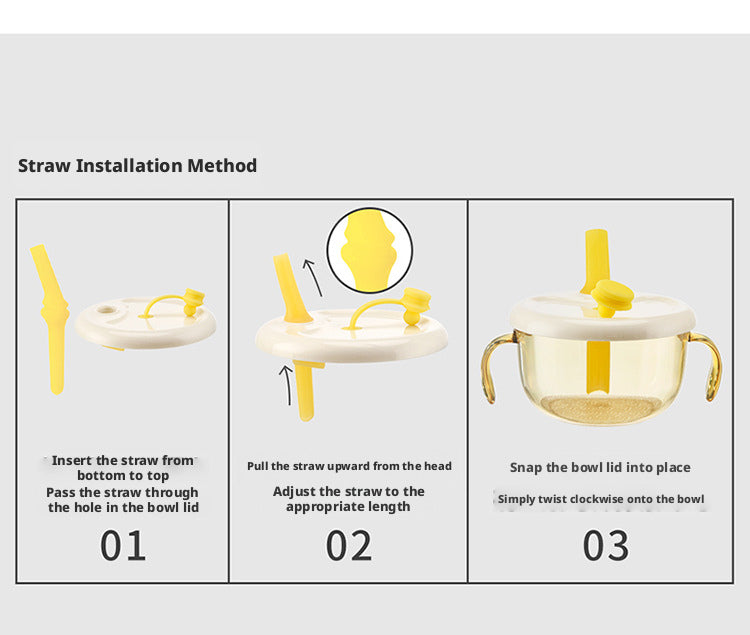 PPSU Baby Food Bowl with Straw for Soup, Double-handled Bowl for Infants and Toddlers to Eat Rice Cereal and Porridge