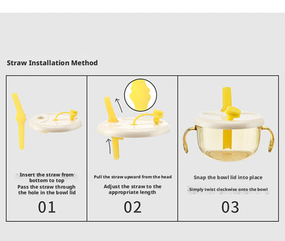 PPSU Baby Food Bowl with Straw for Soup, Double-handled Bowl for Infants and Toddlers to Eat Rice Cereal and Porridge