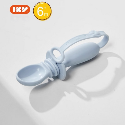 IKV Silicone Spoon, Soft Baby Spoon for Self-Feeding, All-in-One Toddler Spoon and Fork with Anti-Drop Design