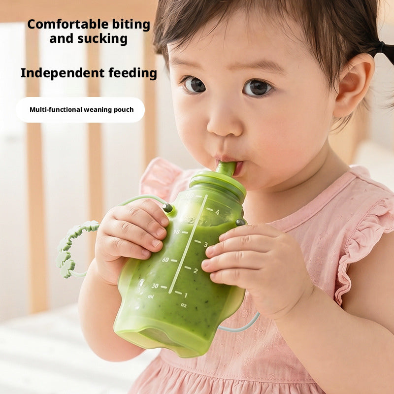 Food-grade silicone baby squeeze feeder for outdoor use, suitable for complementary food pouches, fruit puree bags and feeding porridge