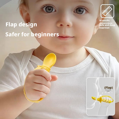 IKV Silicone Spoon, Soft Baby Spoon for Self-Feeding, All-in-One Toddler Spoon and Fork with Anti-Drop Design