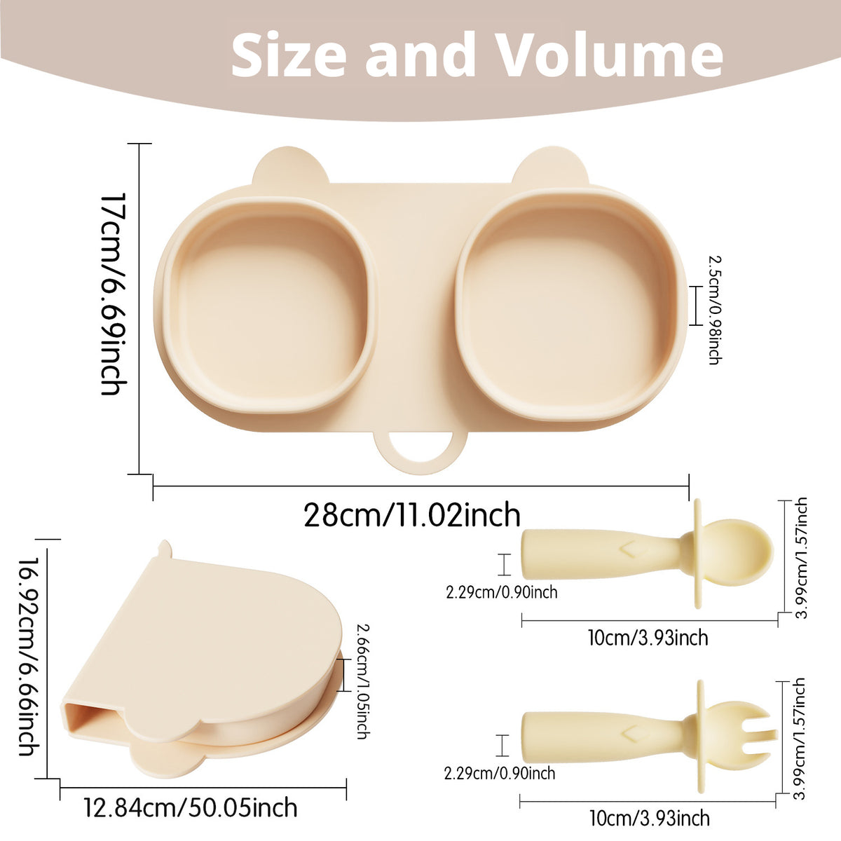 New Arrival Compartmentalized Children's Tableware Set, Baby Silicone Food Bowl, Portable Foldable Fork and Spoon, Animal Cartoon Plate