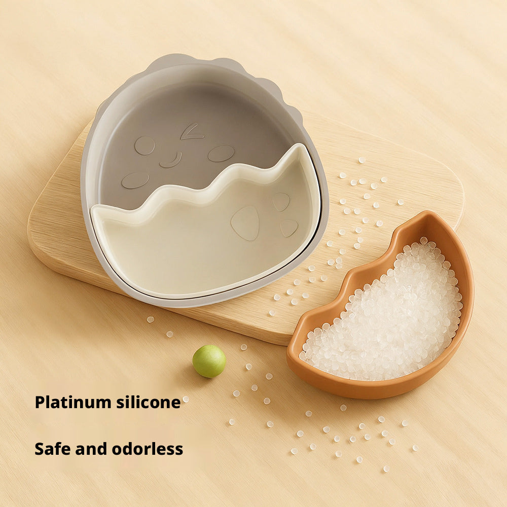 Cross-border Hot Sale Cute Dinosaur Divided Plate for Babies, Kids Dinner Plate Set, Food-Grade Silicone Plates for Infants and Toddlers