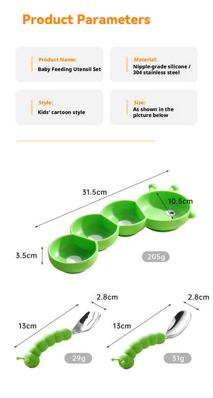 Food-grade Silicone Plate for Kids, Maternity & Baby Product, Caterpillar-shaped Divided Food Plate for Baby Complementary Feeding
