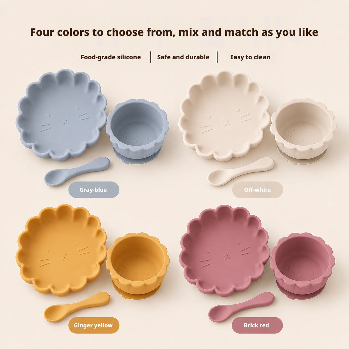 Food Grade Silicone Baby Tableware Set, High Temperature Resistant Dinner Plate, Baby Food Bowl, Cute Lion Cartoon Anti-drop Bowl, Cross-border