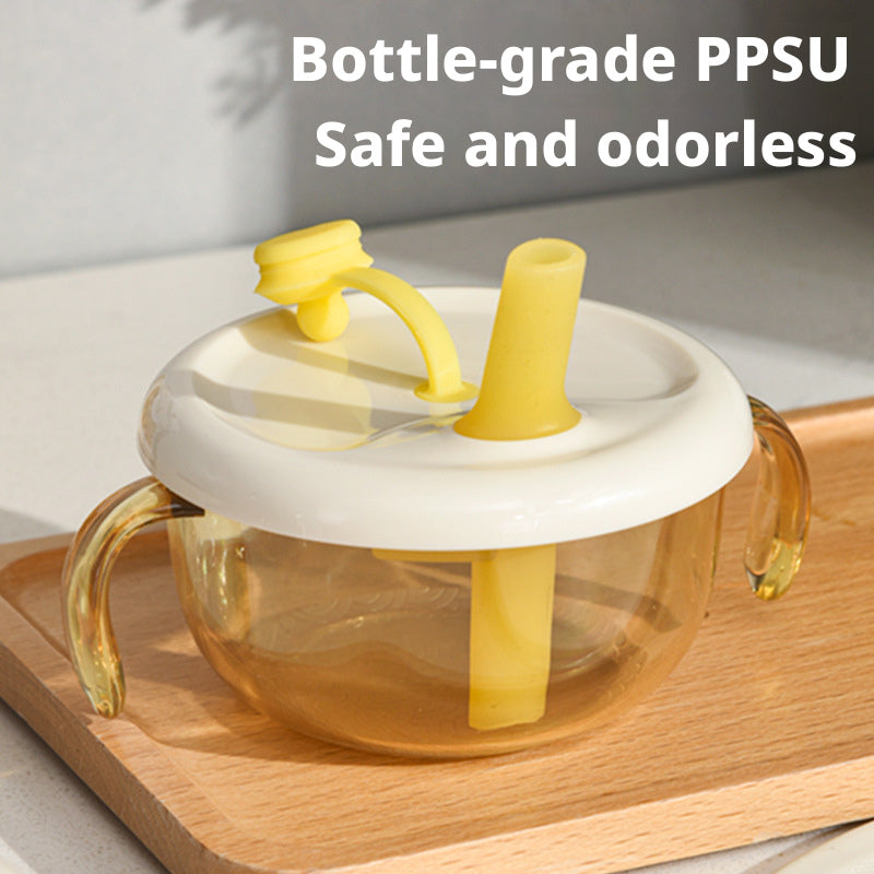 PPSU Baby Food Bowl with Straw for Soup, Double-handled Bowl for Infants and Toddlers to Eat Rice Cereal and Porridge