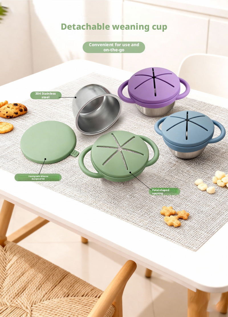 Food-grade Silicone Baby Food Bowl with Double Handles, Leak-proof, Special for Infants, Amazon Stainless Steel Children Feeding Tableware