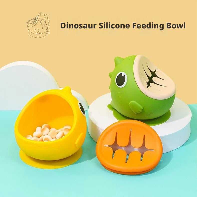 Food-Grade Dinosaur Silicone Bowl, Cartoon Baby Suction Feeding Bowl, Steamable & Boilable, Drop-Resistant Snack Bowl, Children Tableware