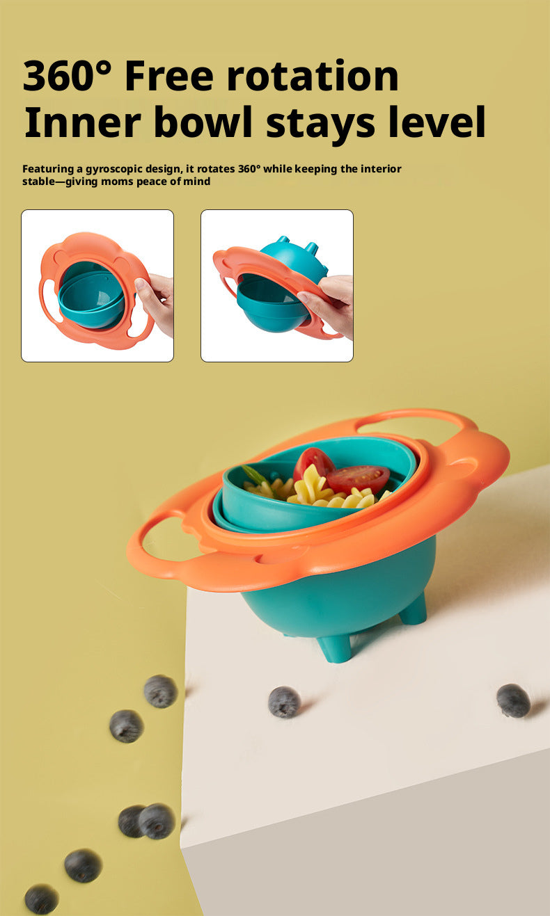 360° Rotatable Gyro Bowl, UFO-Shaped Baby Balance Bowl, Non-Tipping, Heat-Resistant & Drop-Proof Kids Feeding Bowl