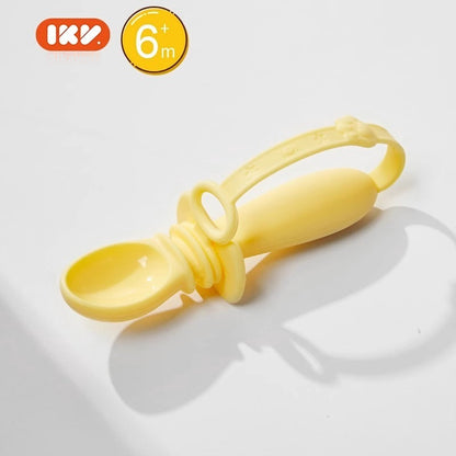 IKV Silicone Spoon, Soft Baby Spoon for Self-Feeding, All-in-One Toddler Spoon and Fork with Anti-Drop Design