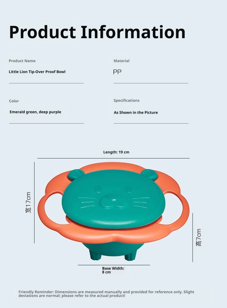 360° Rotatable Gyro Bowl, UFO-Shaped Baby Balance Bowl, Non-Tipping, Heat-Resistant & Drop-Proof Kids Feeding Bowl