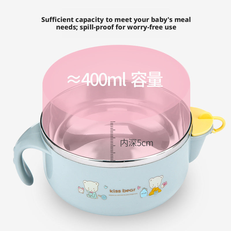 Children's Water Injection Insulated Bowl, Baby Food Bowl, Stainless Steel Kids Bowl with Lid, Shockproof and Heat-resistant