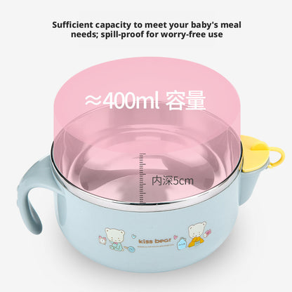 Children's Water Injection Insulated Bowl, Baby Food Bowl, Stainless Steel Kids Bowl with Lid, Shockproof and Heat-resistant