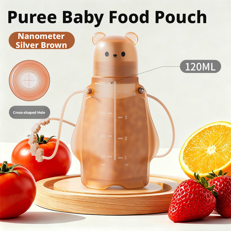 Food-grade silicone baby squeeze feeder for outdoor use, suitable for complementary food pouches, fruit puree bags and feeding porridge