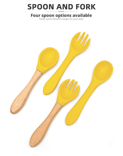 Cartoon Food-Grade Silicone Tableware Set for Babies, Anti-Drop Bowl, Cup and Bib for Infant Complementary Feeding