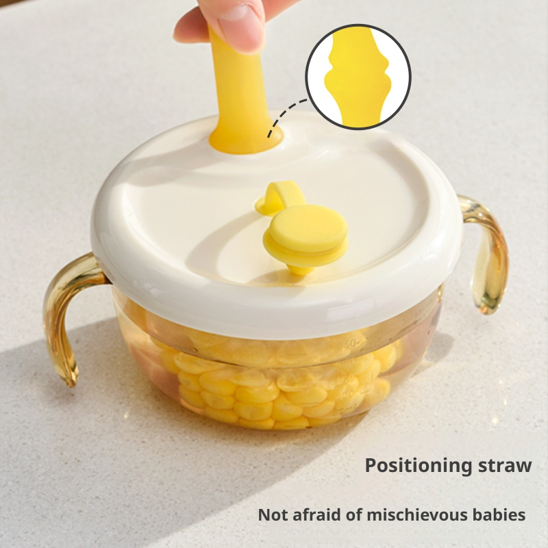PPSU Baby Food Bowl with Straw for Soup, Double-handled Bowl for Infants and Toddlers to Eat Rice Cereal and Porridge