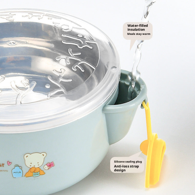 Children's Water Injection Insulated Bowl, Baby Food Bowl, Stainless Steel Kids Bowl with Lid, Shockproof and Heat-resistant