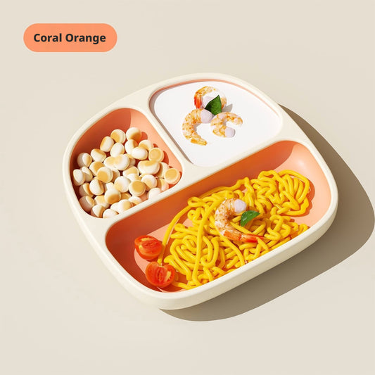Factory wholesale liquid silicone suction divided plate, anti-spill baby food bowl, simple children tableware with suction and anti-drop design