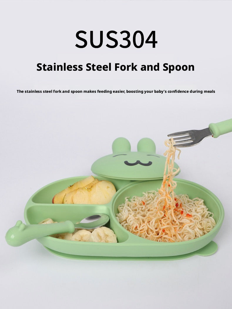In Stock One-Piece Silicone Plate, Baby Anti-Drop Food Bowl, Food-Grade Silicone Tableware, Rabbit Divided Plate