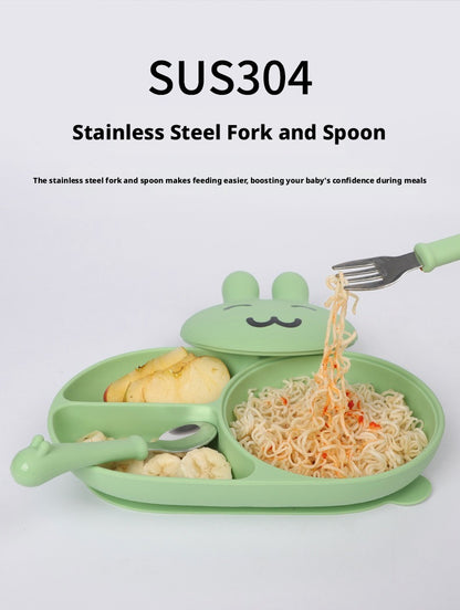 In Stock One-Piece Silicone Plate, Baby Anti-Drop Food Bowl, Food-Grade Silicone Tableware, Rabbit Divided Plate
