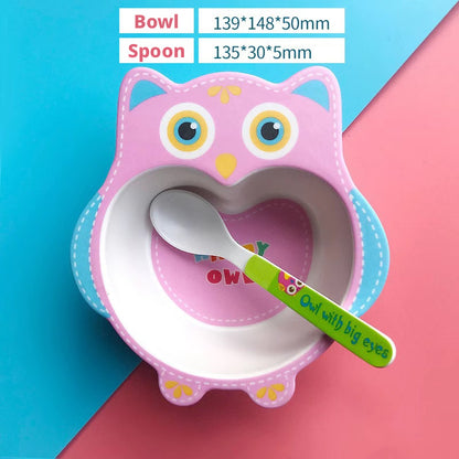 Cute Cartoon Children's Bowl and Spoon Set Made of Bamboo Fiber, Household Baby Dining Bowl, Food Bowl and Soup Bowl for Kids' Complementary Food