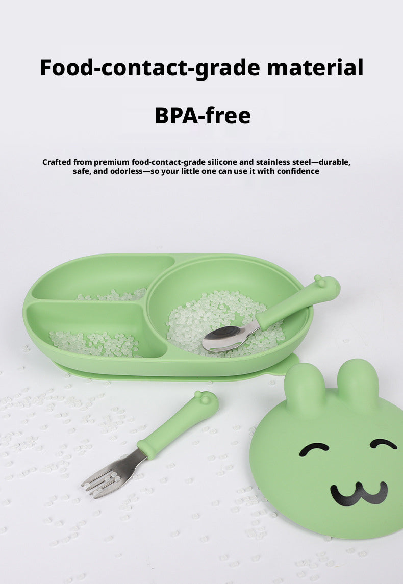 In Stock One-Piece Silicone Plate, Baby Anti-Drop Food Bowl, Food-Grade Silicone Tableware, Rabbit Divided Plate