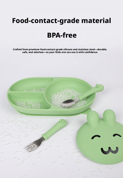 In Stock One-Piece Silicone Plate, Baby Anti-Drop Food Bowl, Food-Grade Silicone Tableware, Rabbit Divided Plate
