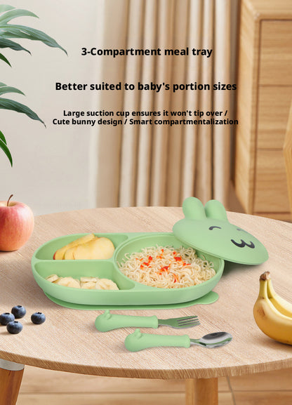 In Stock One-Piece Silicone Plate, Baby Anti-Drop Food Bowl, Food-Grade Silicone Tableware, Rabbit Divided Plate