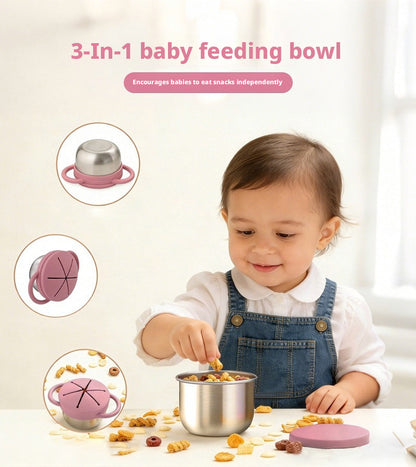 Food-grade Silicone Baby Food Bowl with Double Handles, Leak-proof, Special for Infants, Amazon Stainless Steel Children Feeding Tableware