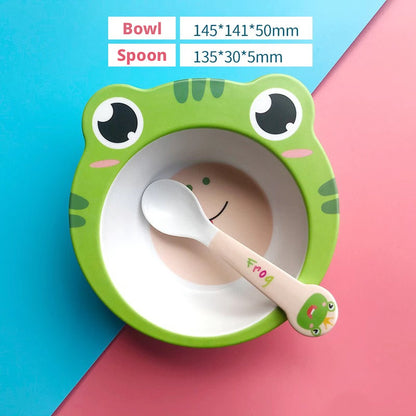 Cute Cartoon Children's Bowl and Spoon Set Made of Bamboo Fiber, Household Baby Dining Bowl, Food Bowl and Soup Bowl for Kids' Complementary Food