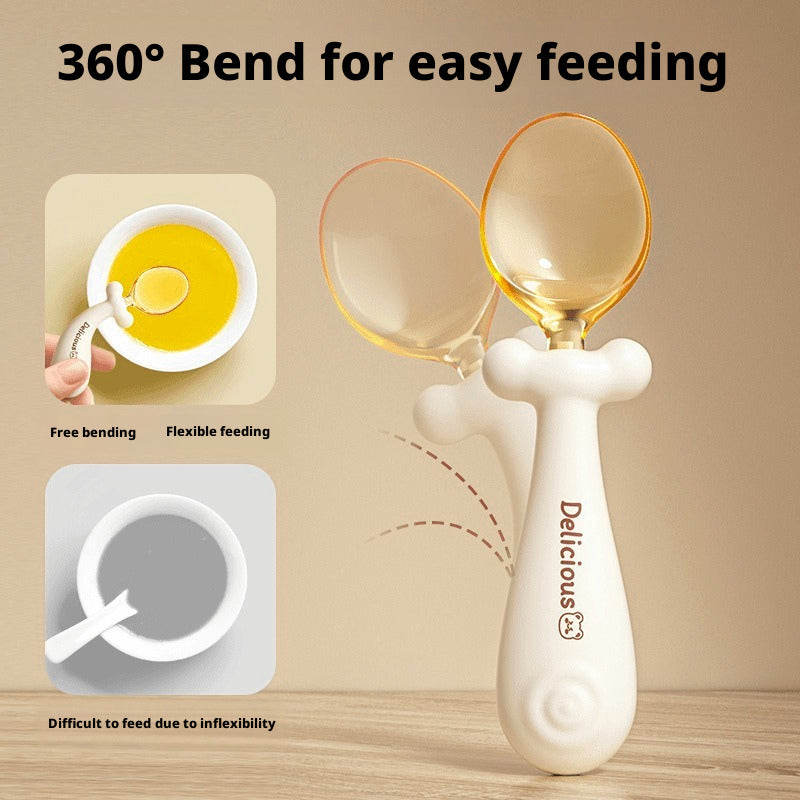 Silicone Baby Spoon for Self-Feeding Training, Newborn Infant Self-Eating Children Tableware Set, Food Supplement Spoon