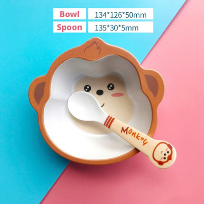 Cute Cartoon Children's Bowl and Spoon Set Made of Bamboo Fiber, Household Baby Dining Bowl, Food Bowl and Soup Bowl for Kids' Complementary Food